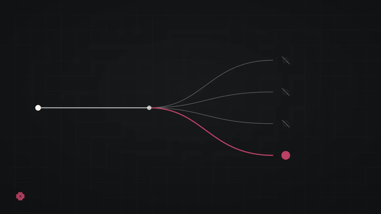 Abstract forked-paths motif in raspberry on graphite
