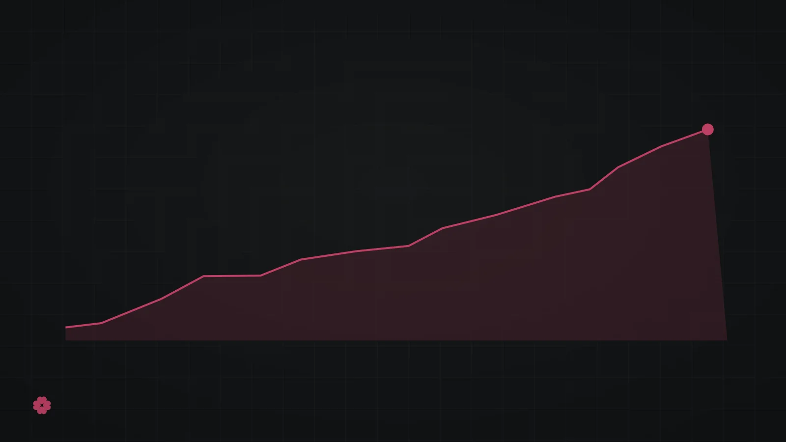 Abstract rising area sparkline motif in raspberry on graphite