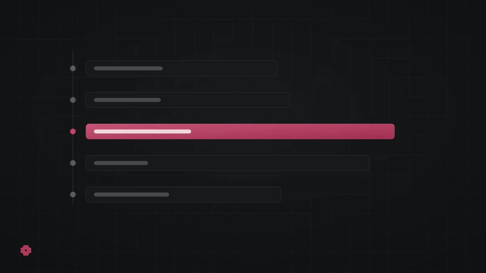 Abstract run-spine rows in raspberry on graphite.